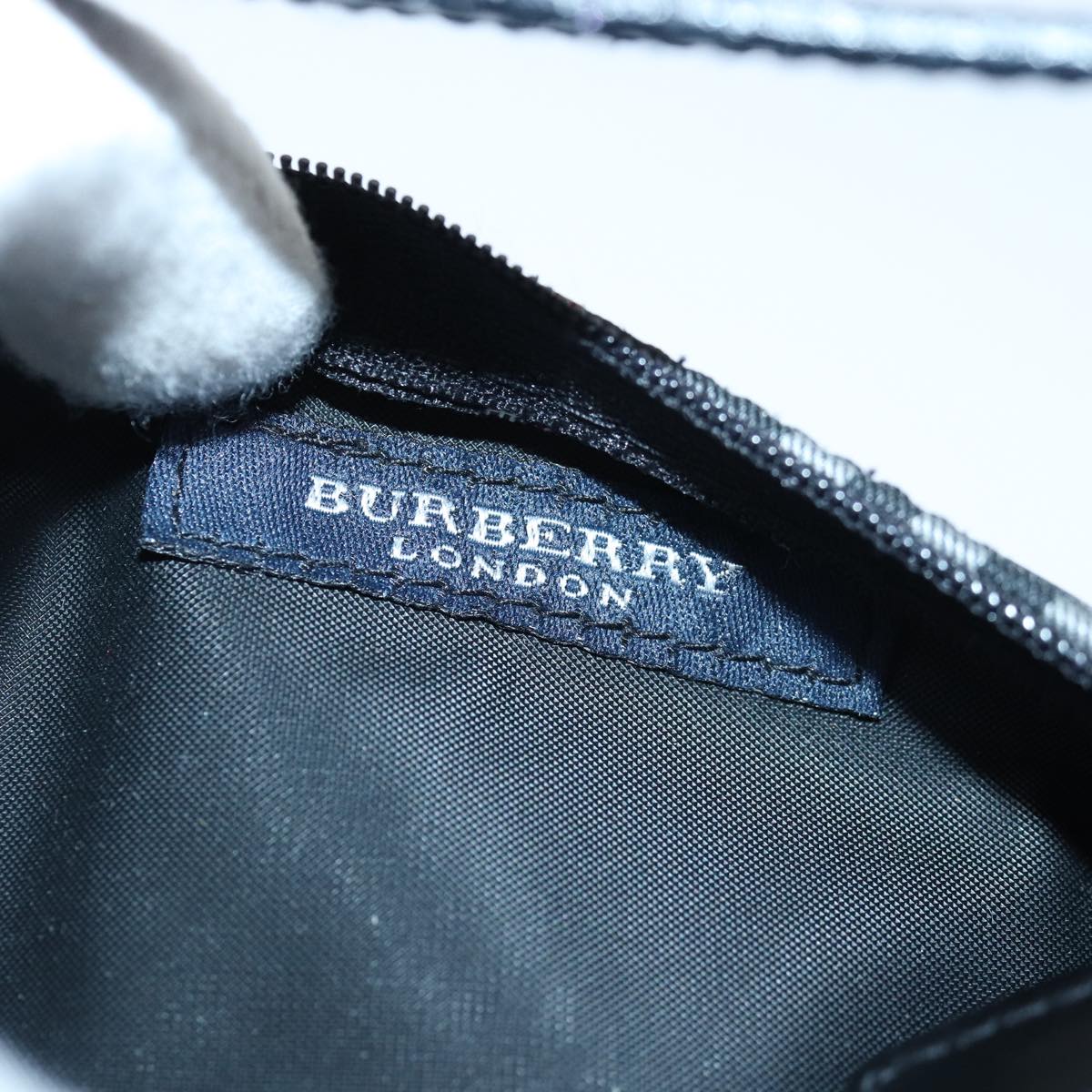 BURBERRY Nova Check Hand Bag Nylon Silver Black Auth bs16532