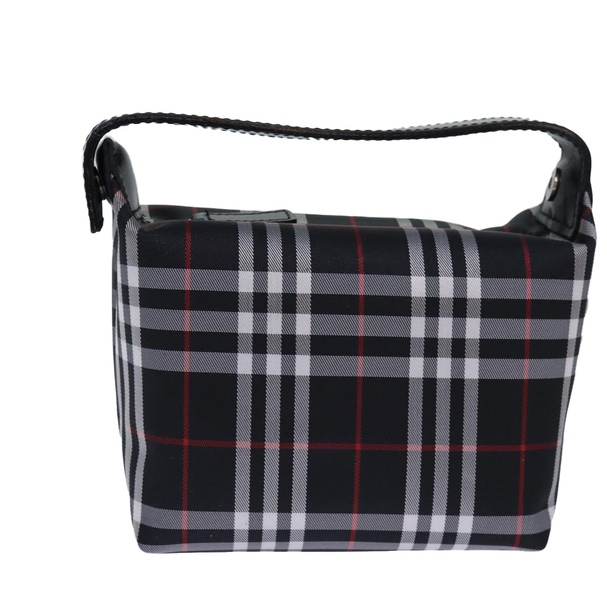 BURBERRY Nova Check Hand Bag Nylon Silver Black Auth bs16532