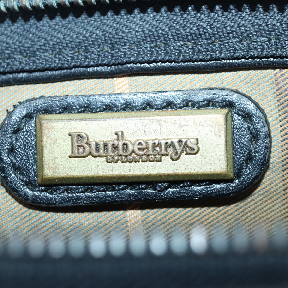 Burberrys Clutch Bag Leather Black Gold Auth bs16534