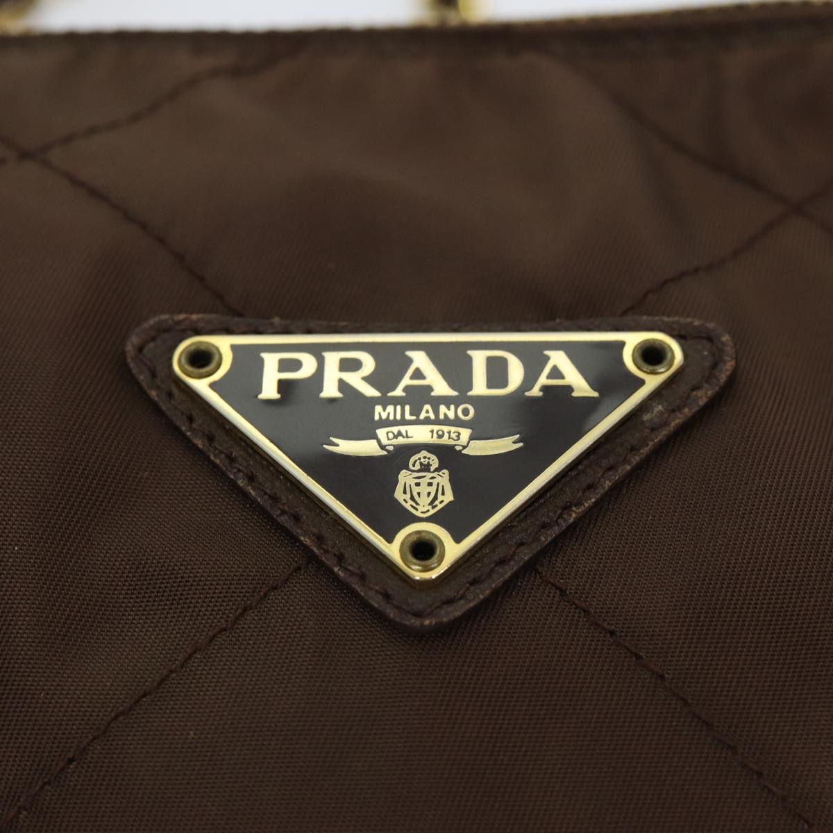 PRADA Chain Shoulder Bag Nylon Brown Gold Auth bs16536