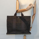 HERMES Her Line MM Hand Bag Canvas Gray Silver Auth bs16554-23