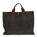 HERMES Her Line MM Hand Bag Canvas Gray Silver Auth bs16554-2