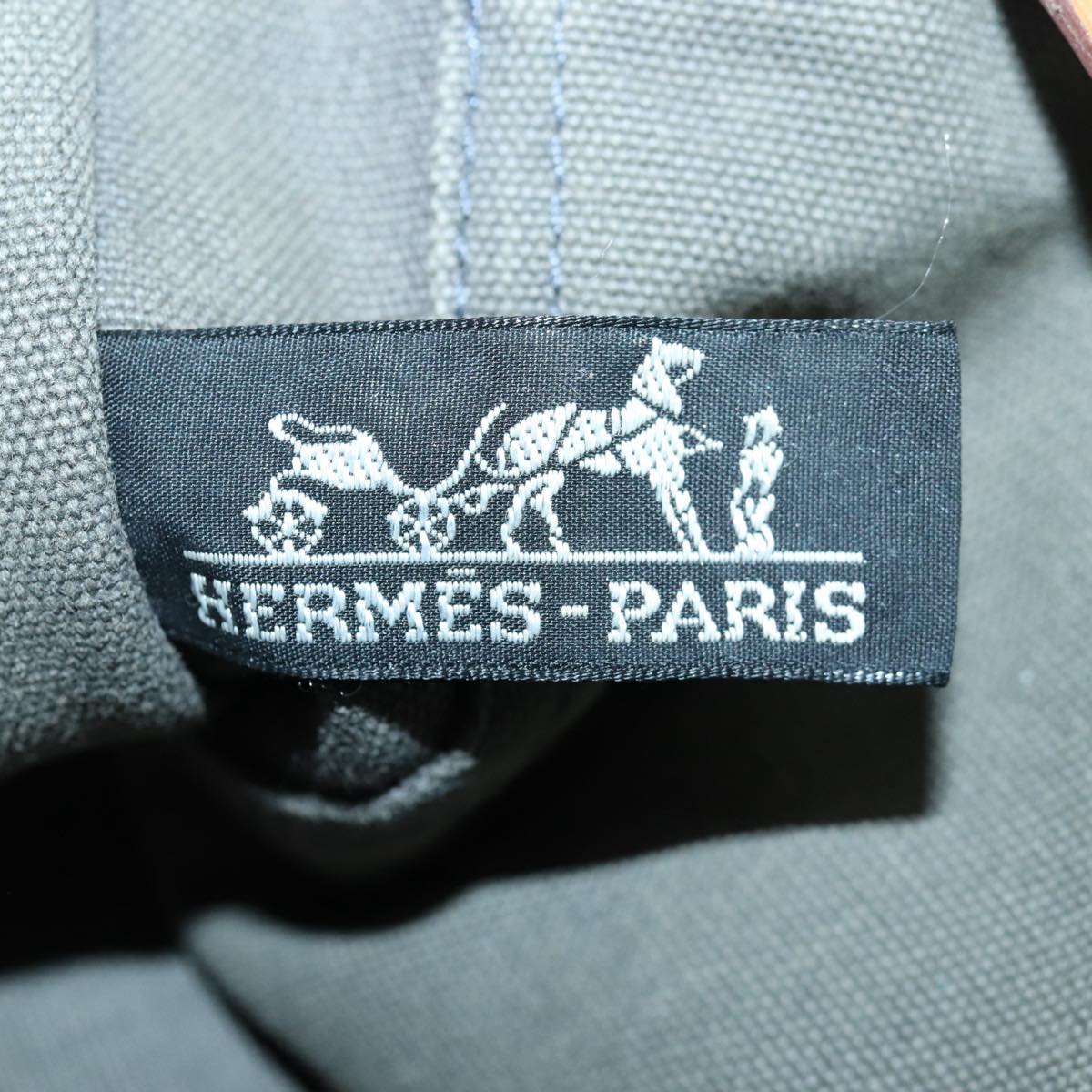 HERMES Fourre Tout PM Hand Bag Canvas Khaki Black Silver Auth bs16558