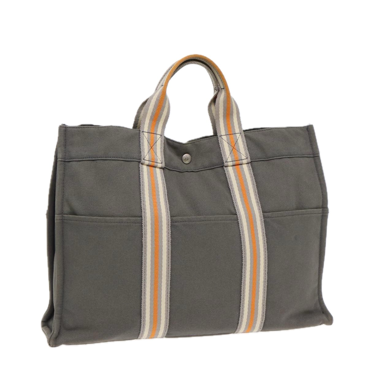 HERMES Fourre Tout MM Tote Bag Canvas Gray Silver Auth bs16559