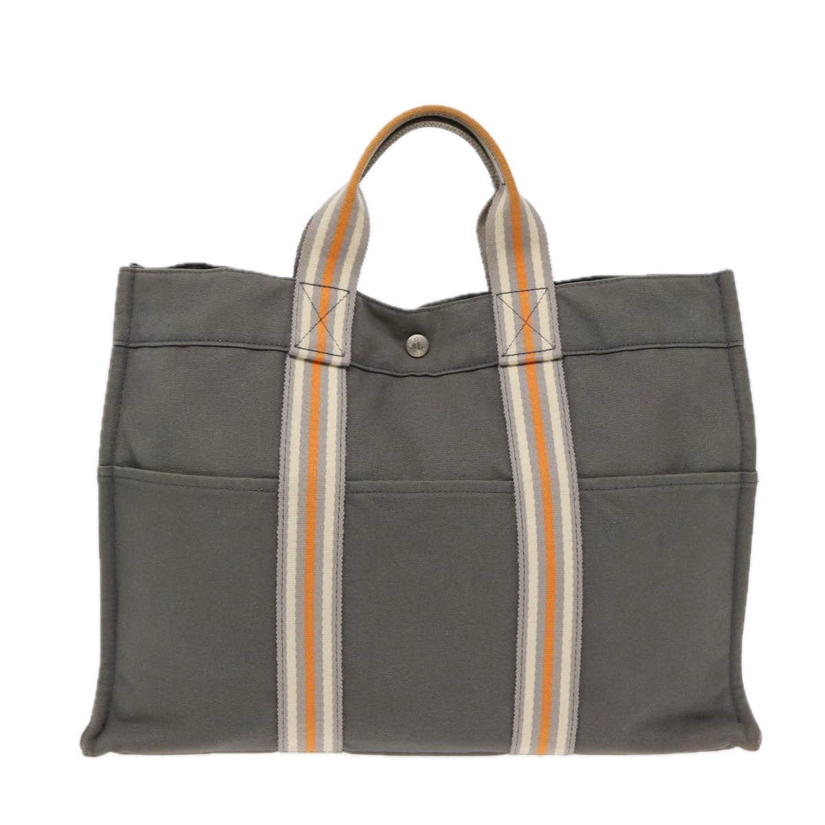 HERMES Fourre Tout MM Tote Bag Canvas Gray Silver Auth bs16559