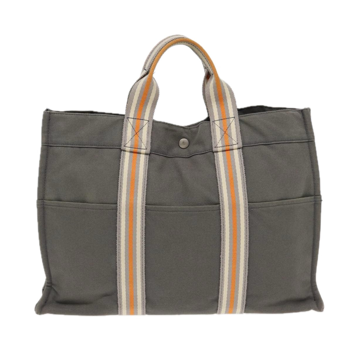 HERMES Fourre Tout MM Tote Bag Canvas Gray Silver Auth bs16559 - 0