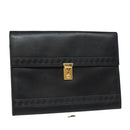 Gianni Versace Document Case Business Bag Leather Black Gold Auth bs16564-1