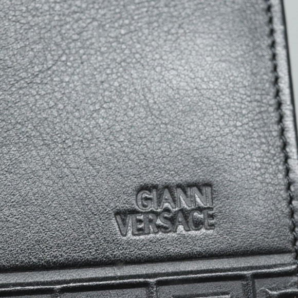 Gianni Versace Document Case Business Bag Leather Black Gold Auth bs16564