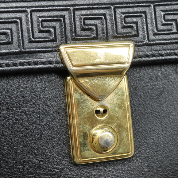 Gianni Versace Document Case Business Bag Leather Black Gold Auth bs16564