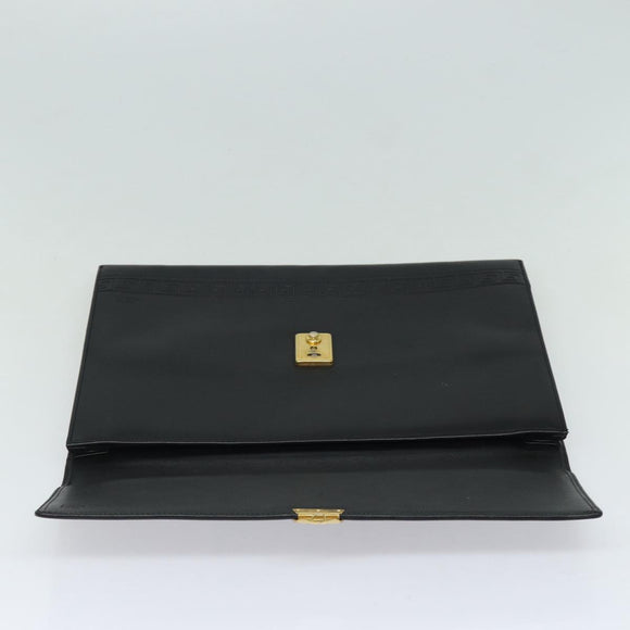 Gianni Versace Document Case Business Bag Leather Black Gold Auth bs16564