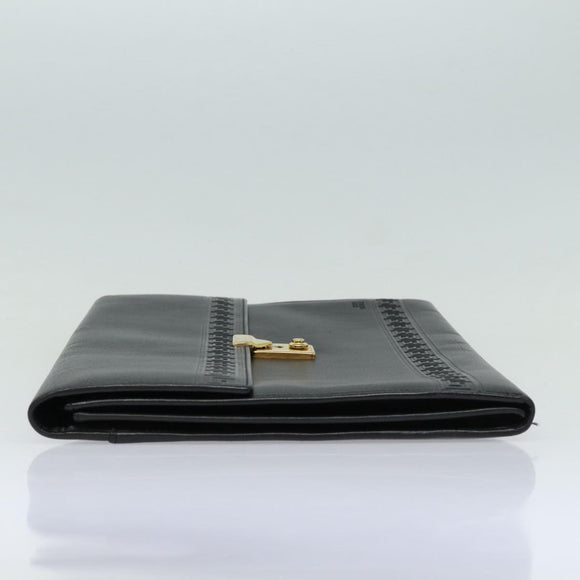 Gianni Versace Document Case Business Bag Leather Black Gold Auth bs16564