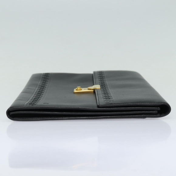 Gianni Versace Document Case Business Bag Leather Black Gold Auth bs16564