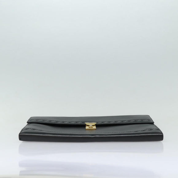 Gianni Versace Document Case Business Bag Leather Black Gold Auth bs16564