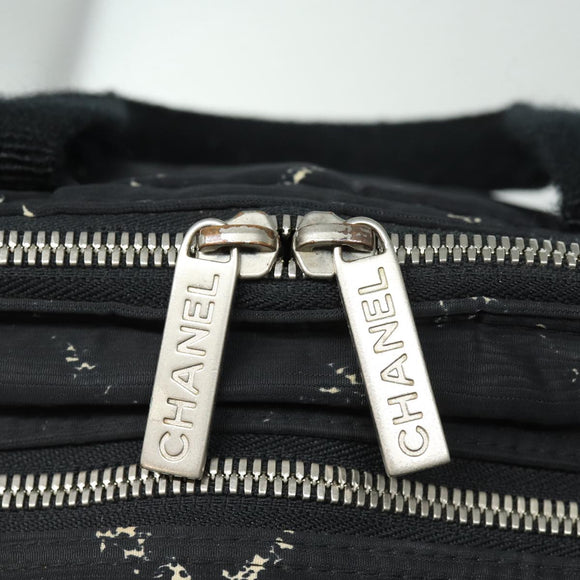 CHANEL Travel line Hand Bag Nylon Black CC Auth bs16566