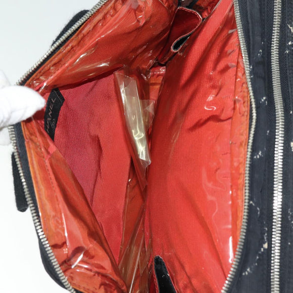 CHANEL Travel line Hand Bag Nylon Black CC Auth bs16566