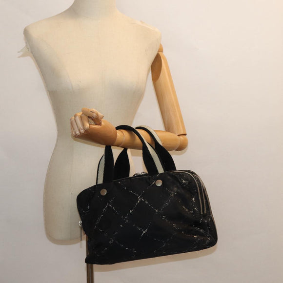 CHANEL Travel line Hand Bag Nylon Black CC Auth bs16566