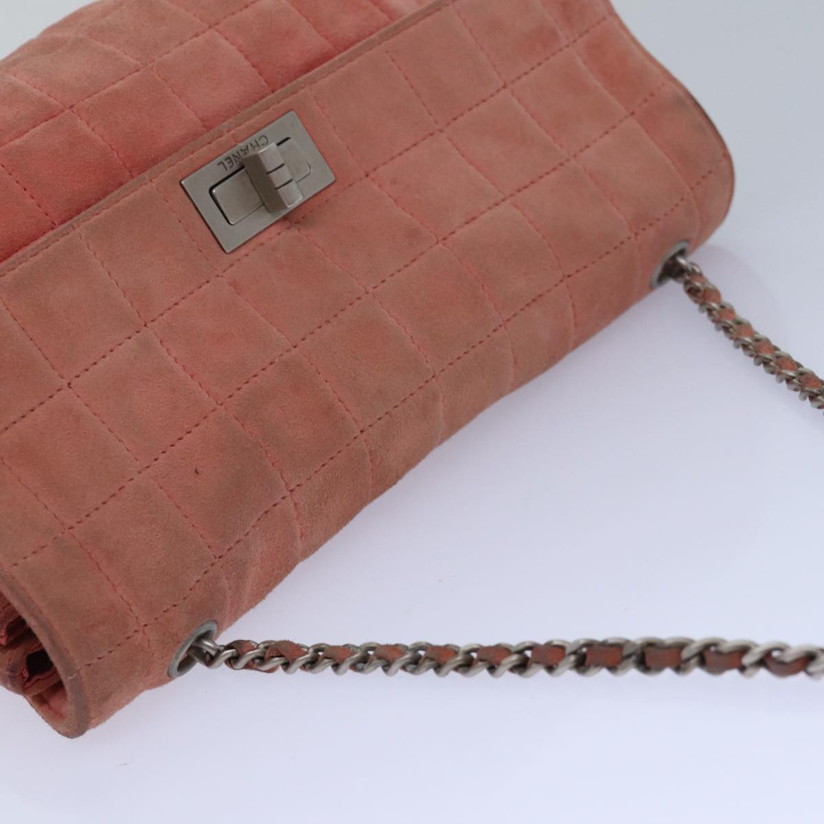 CHANEL Choco Bar Chain Hand Bag Suede Orange CC Auth bs16570