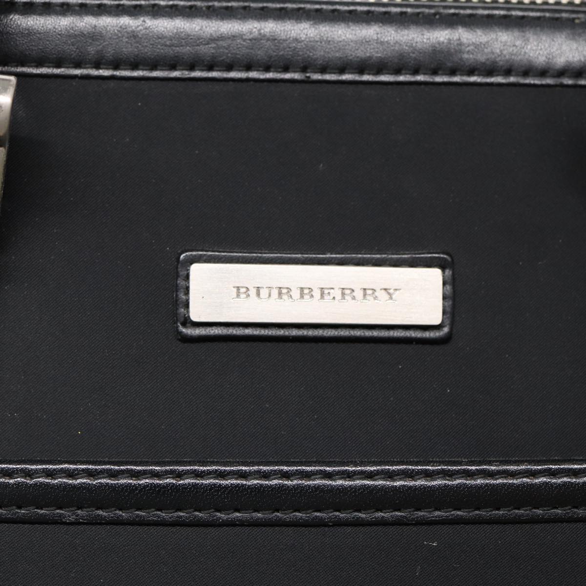 BURBERRY Hand Bag Nylon Black Silver Auth bs16577