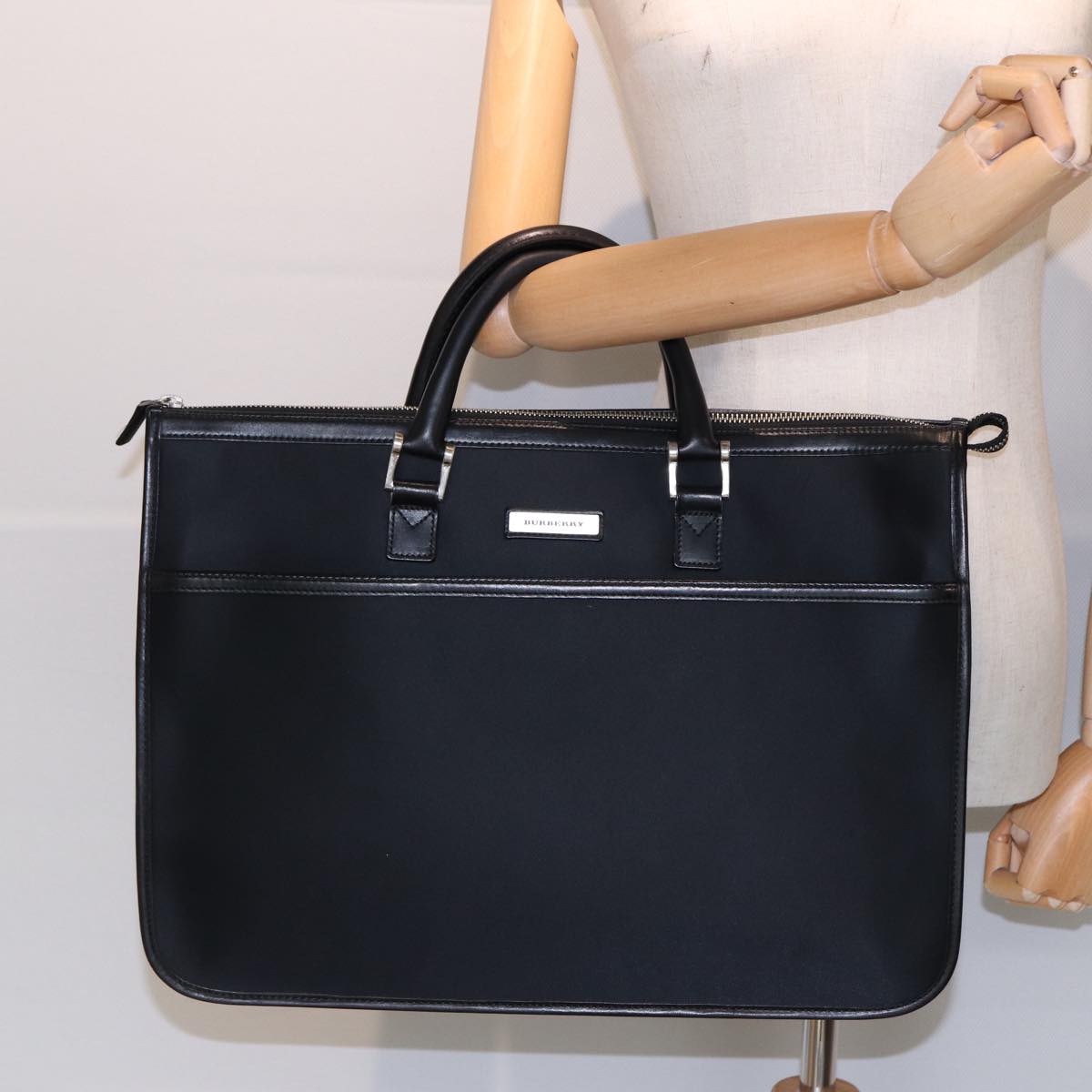 BURBERRY Hand Bag Nylon Black Silver Auth bs16577