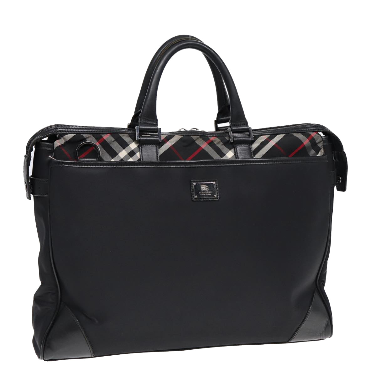 BURBERRY Black label Hand Bag Nylon Black Silver Auth bs16578