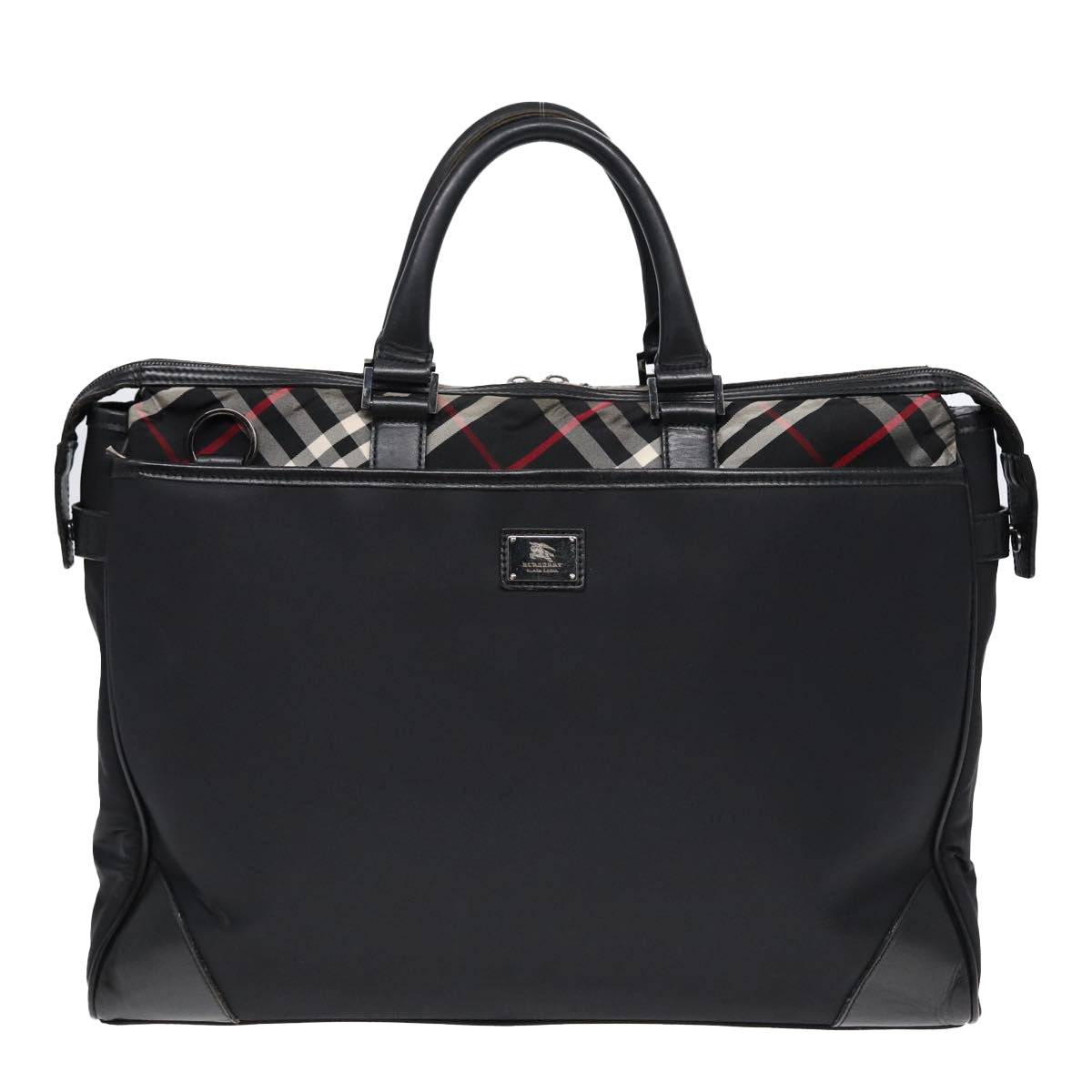 BURBERRY Black label Hand Bag Nylon Black Silver Auth bs16578