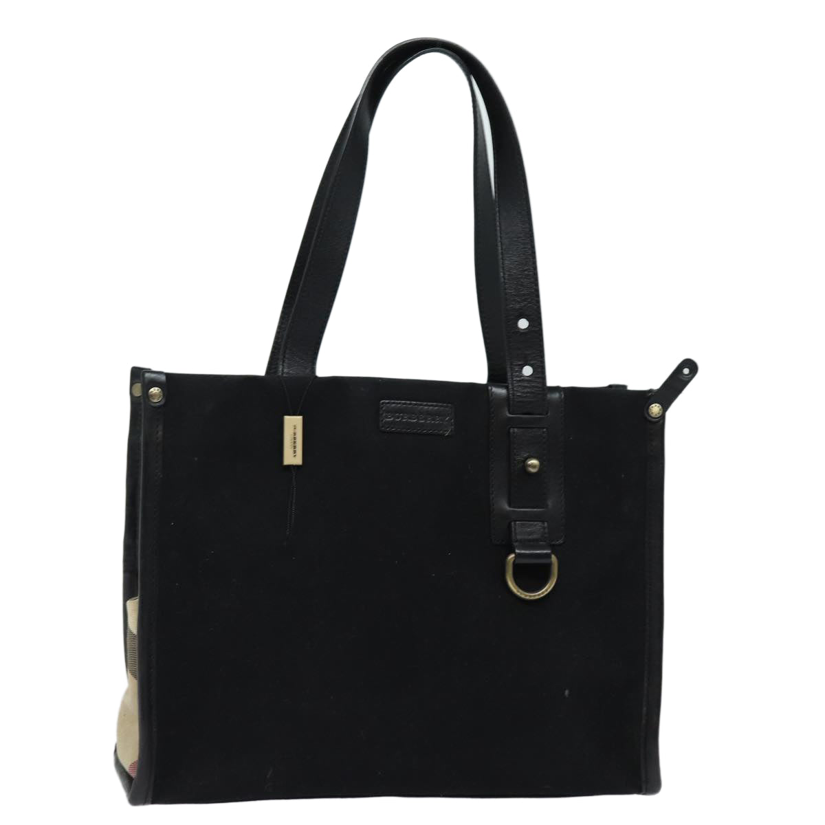 BURBERRY Tote Bag Canvas Beige Black Auth bs16580