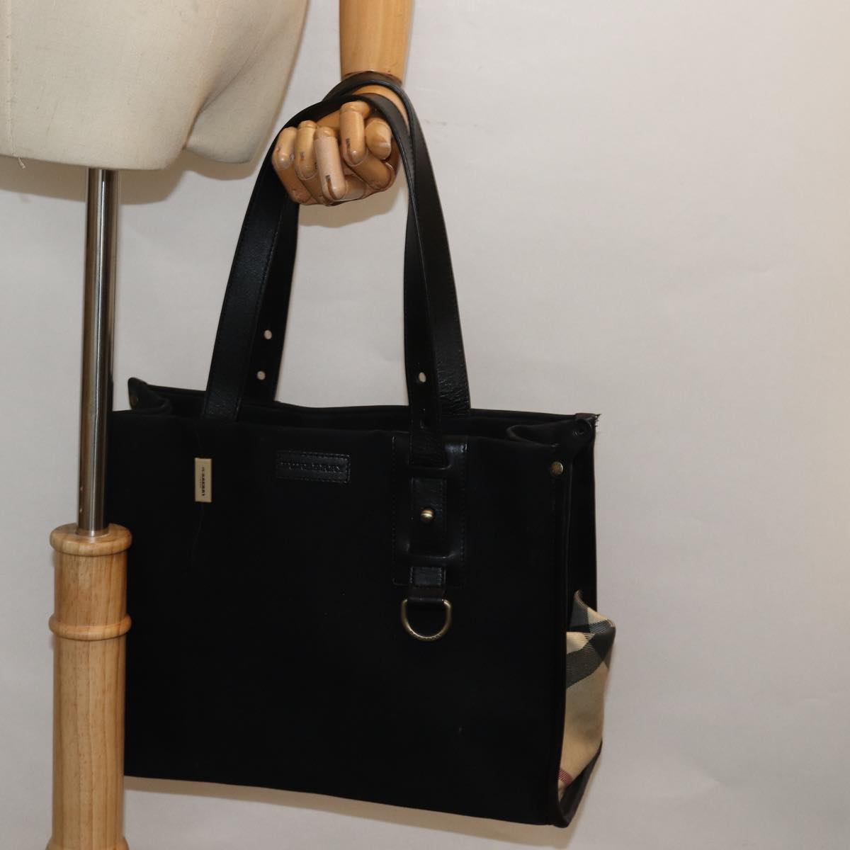 BURBERRY Tote Bag Canvas Beige Black Auth bs16580