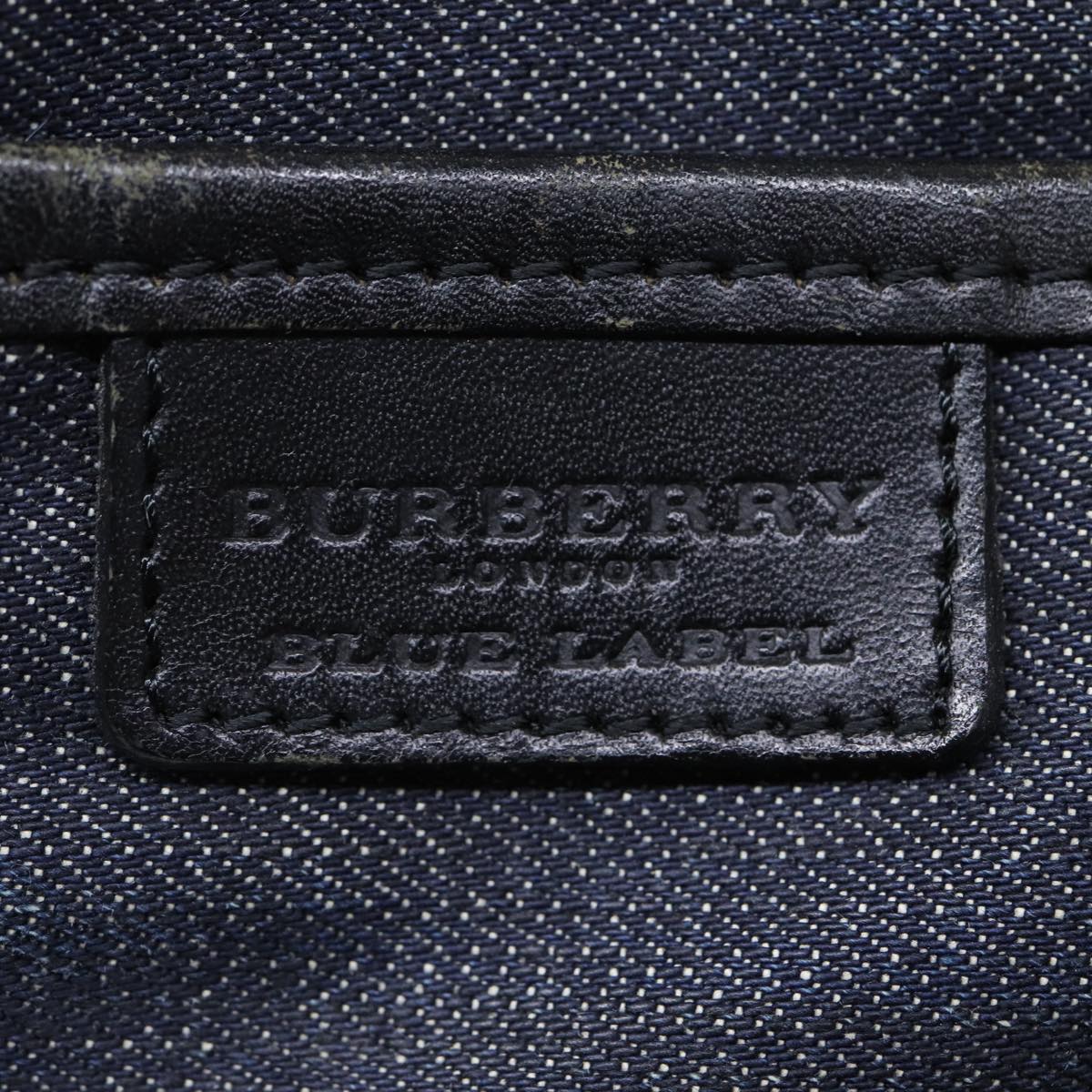 BURBERRY Nova Check Blue Label Shoulder Bag Denim Navy Beige Silver Auth bs16582