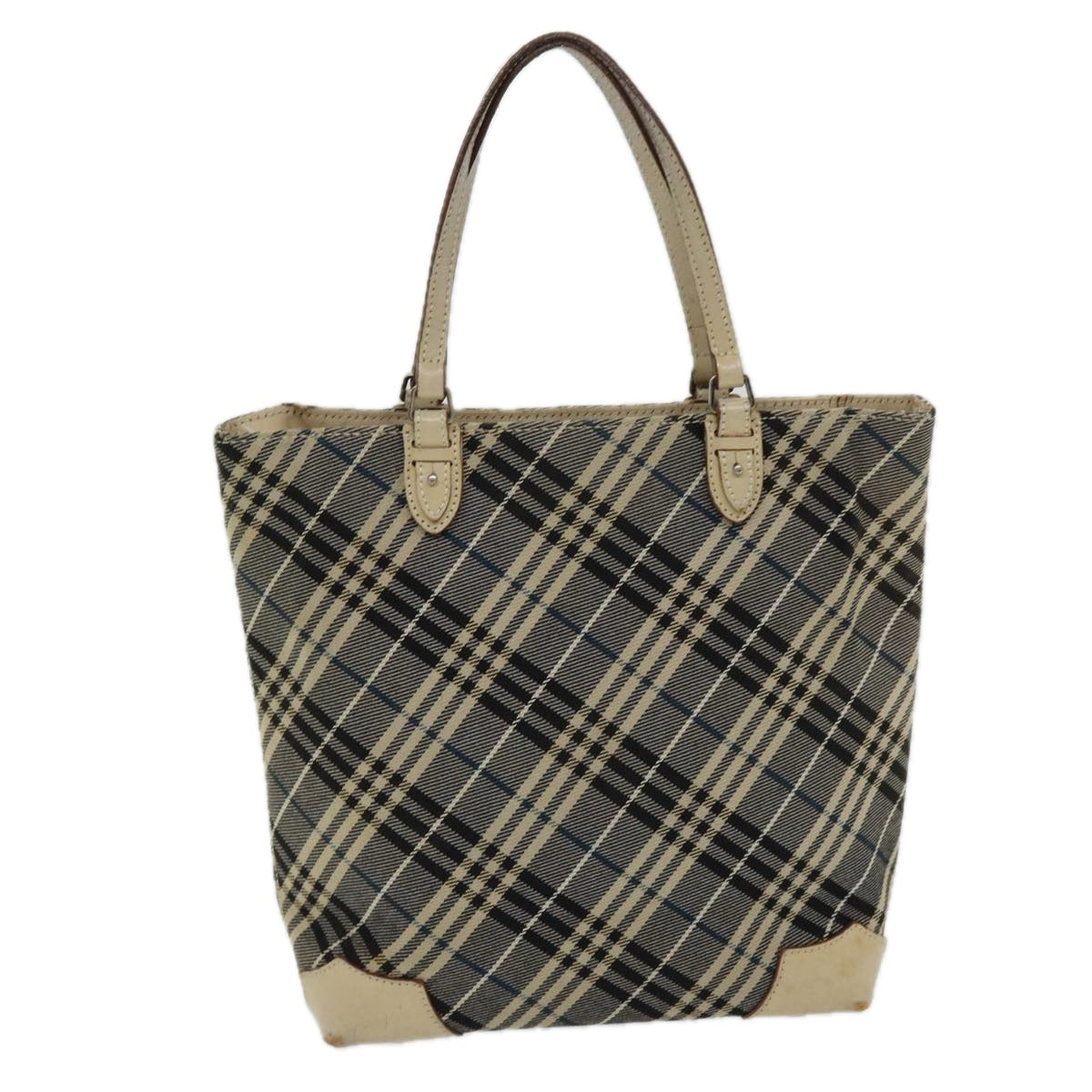 BURBERRY Nova Check Blue Label Tote Bag Canvas Navy Silver Silver Auth bs16583