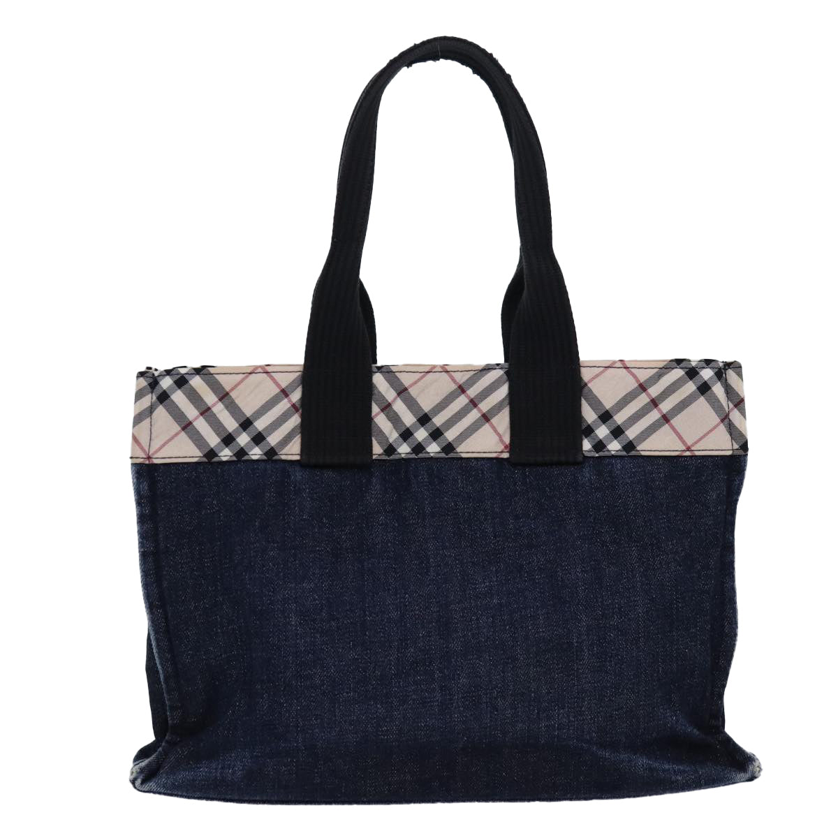 BURBERRY Nova Check Blue Label Tote Bag Denim Beige Navy Silver Auth bs16584