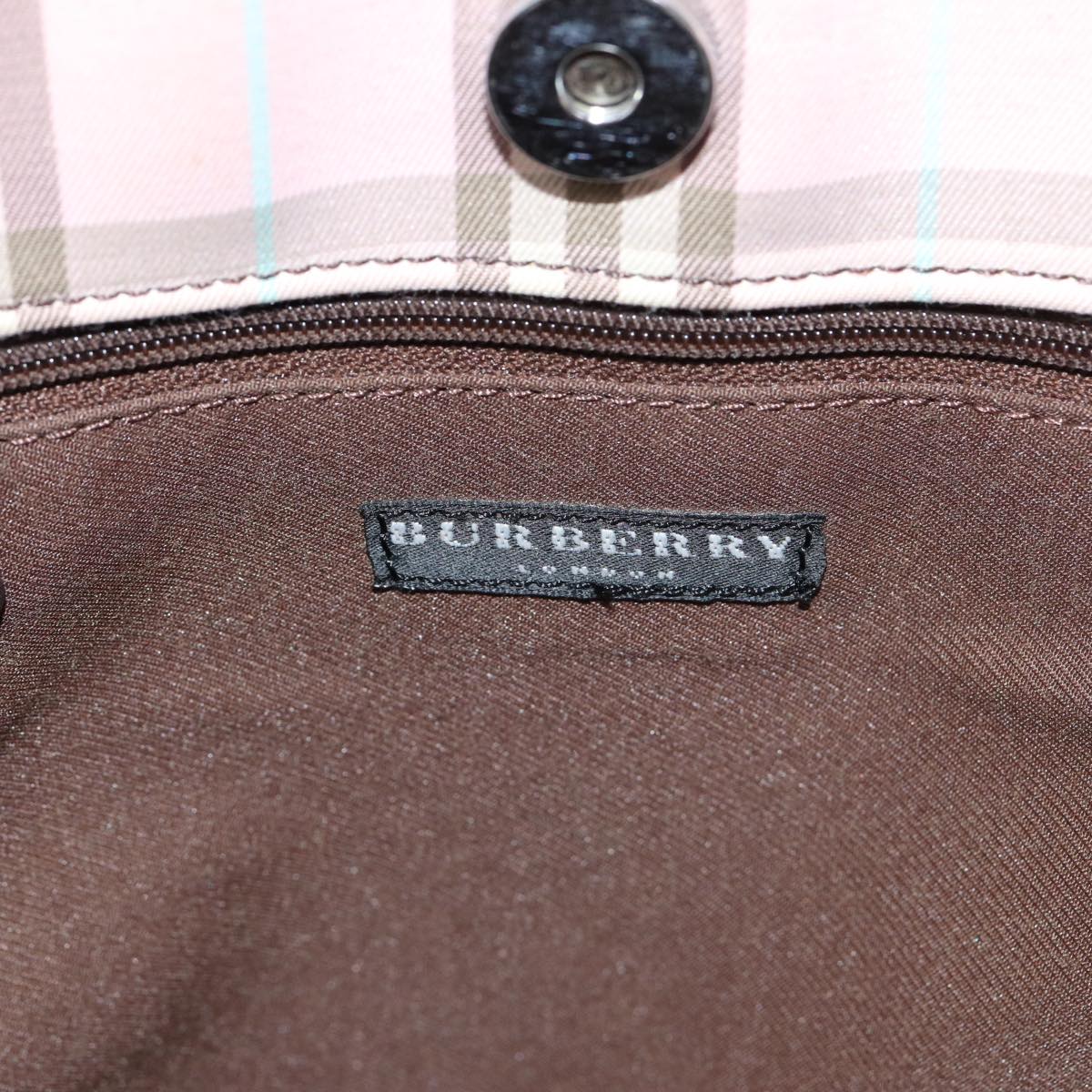 BURBERRY Nova Check Hand Bag Nylon Pink Silver Auth bs16586