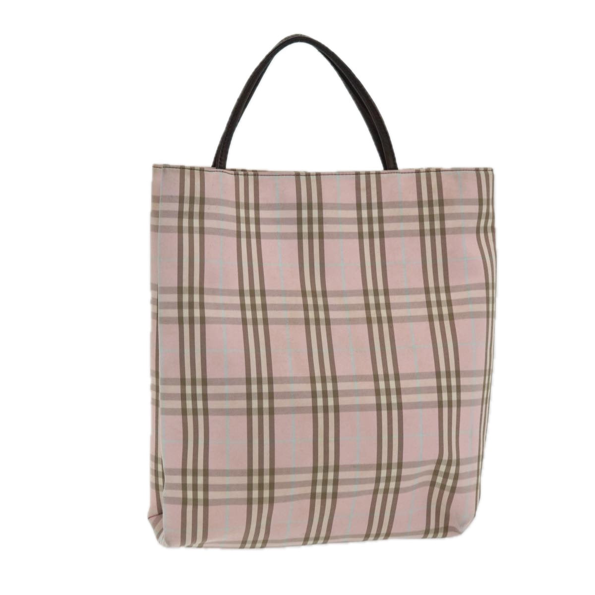 BURBERRY Nova Check Hand Bag Nylon Pink Silver Auth bs16586