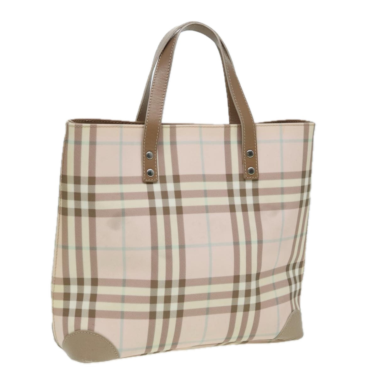 BURBERRY Nova Check Hand Bag PVC Pink Gold Auth bs16587