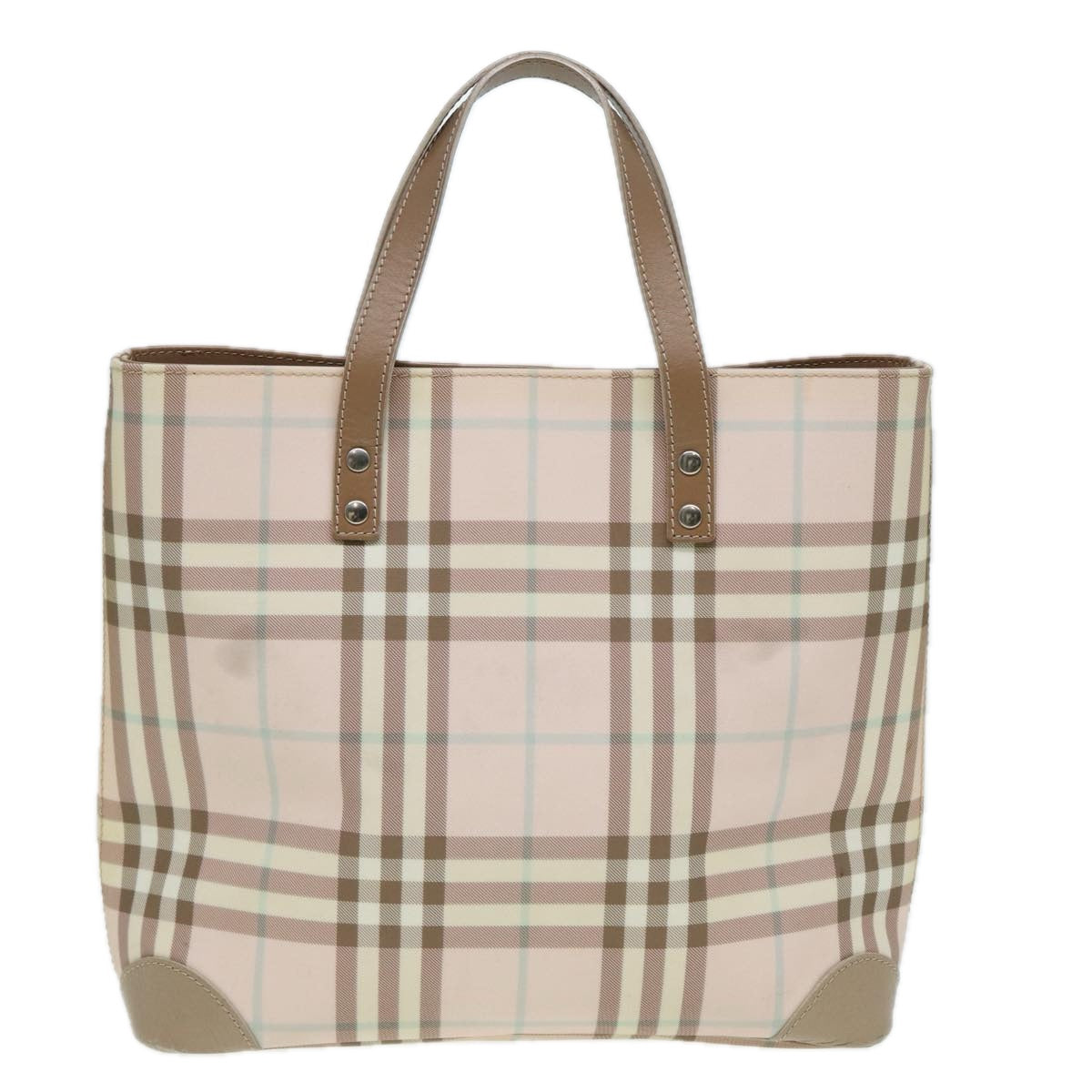 BURBERRY Nova Check Hand Bag PVC Pink Gold Auth bs16587