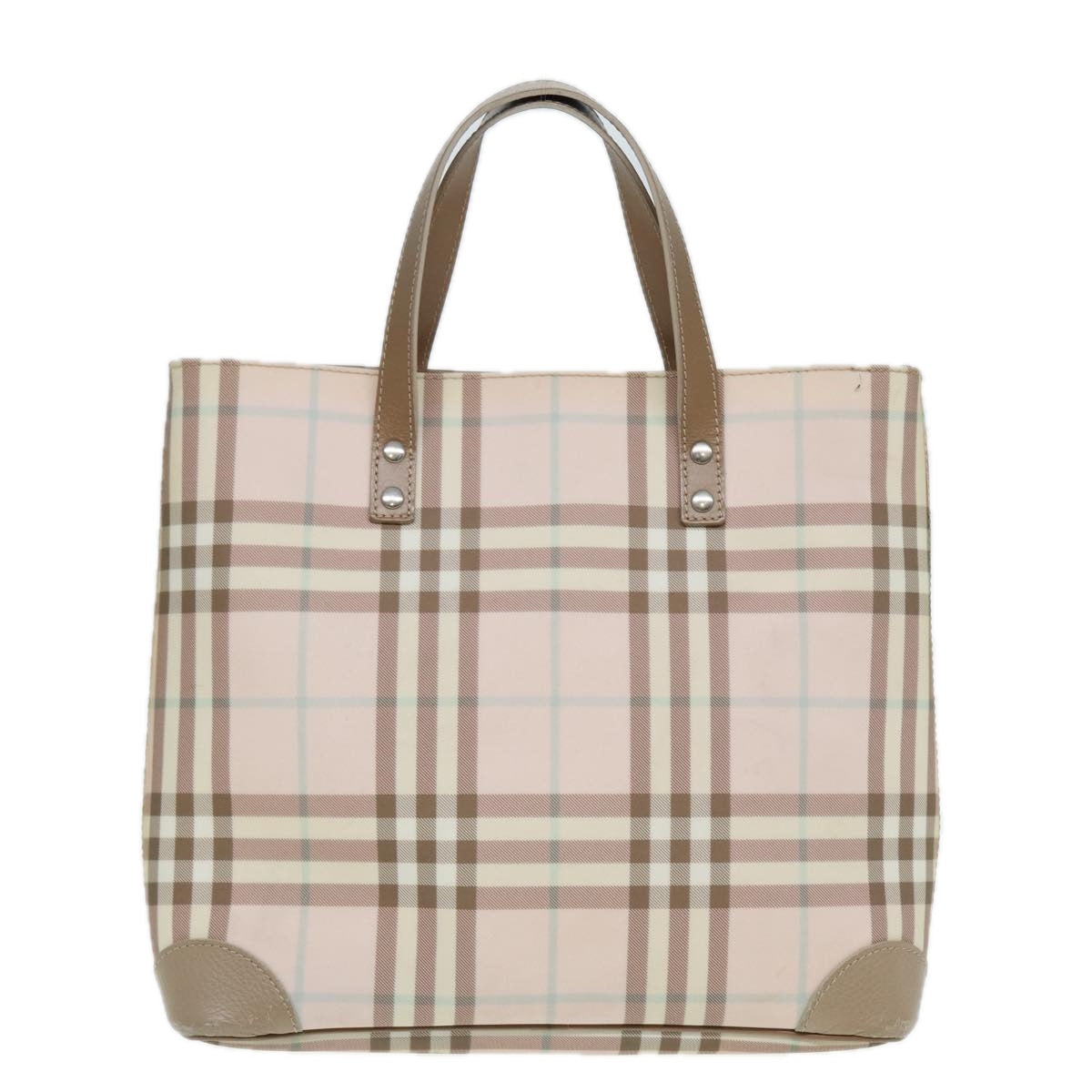 BURBERRY Nova Check Hand Bag PVC Pink Gold Auth bs16587 - 0