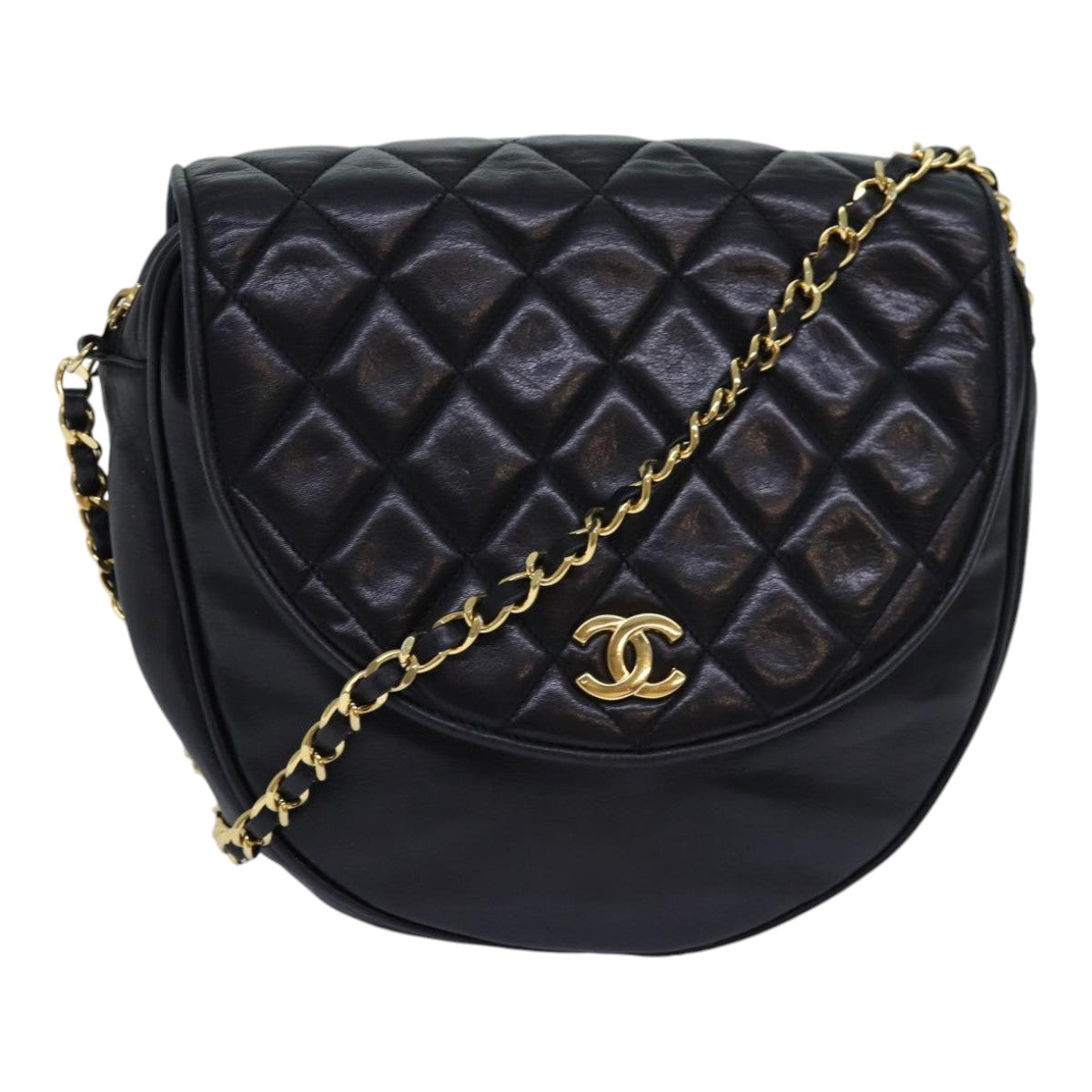 CHANEL Matelasse Chain Shoulder Bag Lamb Skin Black CC Auth bs16595