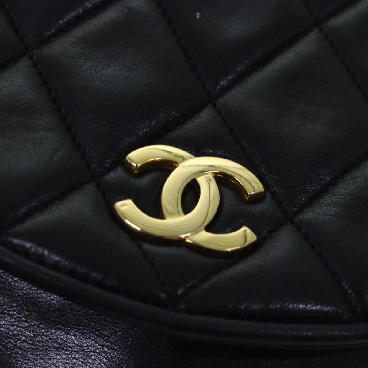 CHANEL Matelasse Chain Shoulder Bag Lamb Skin Black CC Auth bs16595