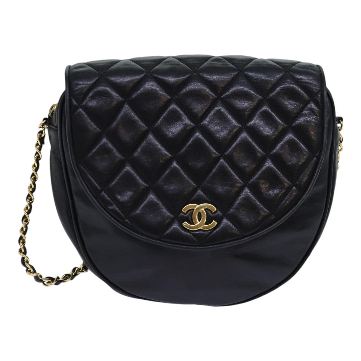 CHANEL Matelasse Chain Shoulder Bag Lamb Skin Black CC Auth bs16595