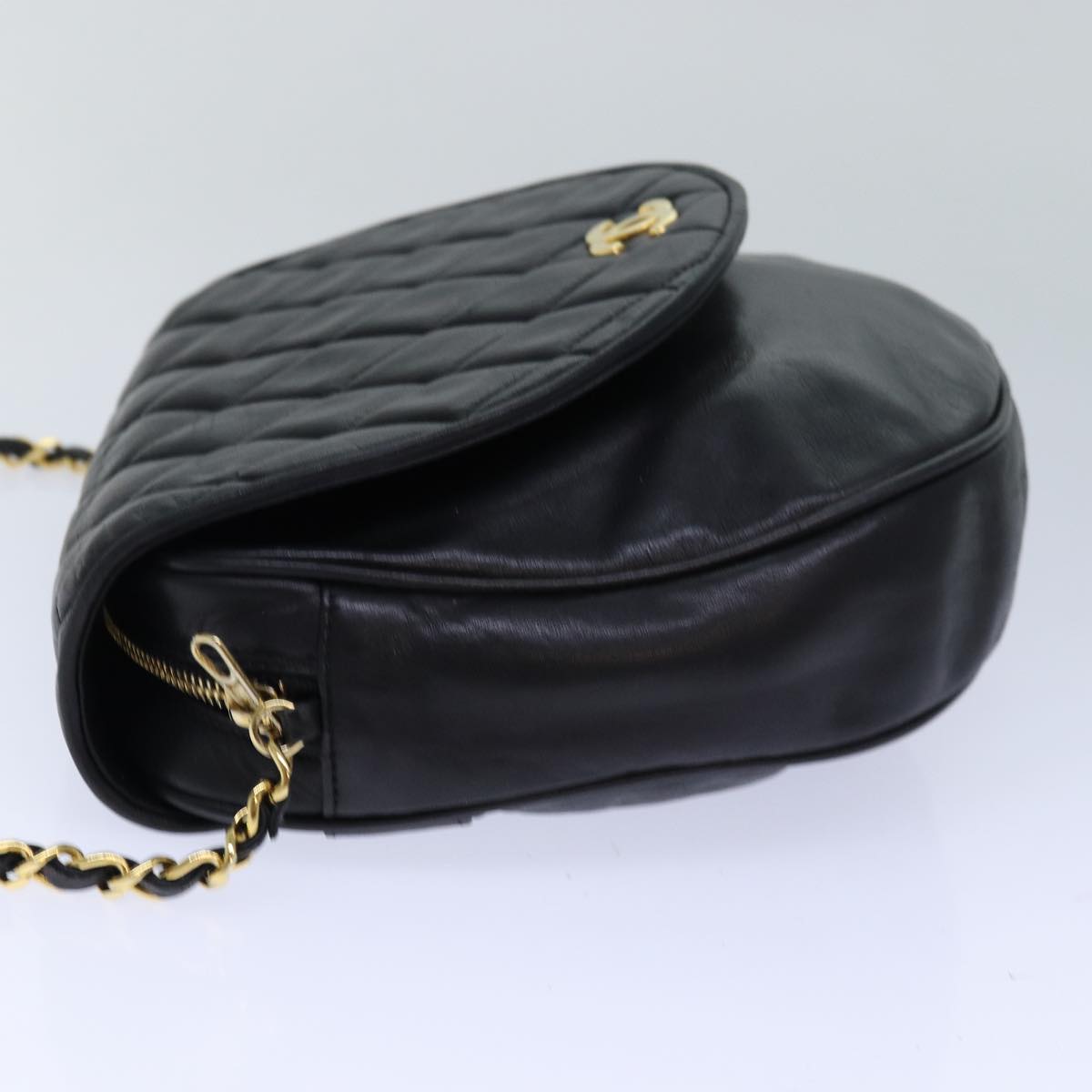 CHANEL Matelasse Chain Shoulder Bag Lamb Skin Black CC Auth bs16595