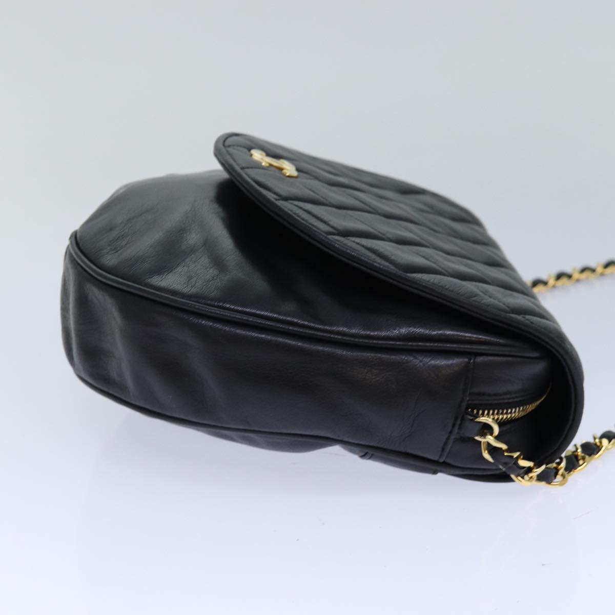 CHANEL Matelasse Chain Shoulder Bag Lamb Skin Black CC Auth bs16595