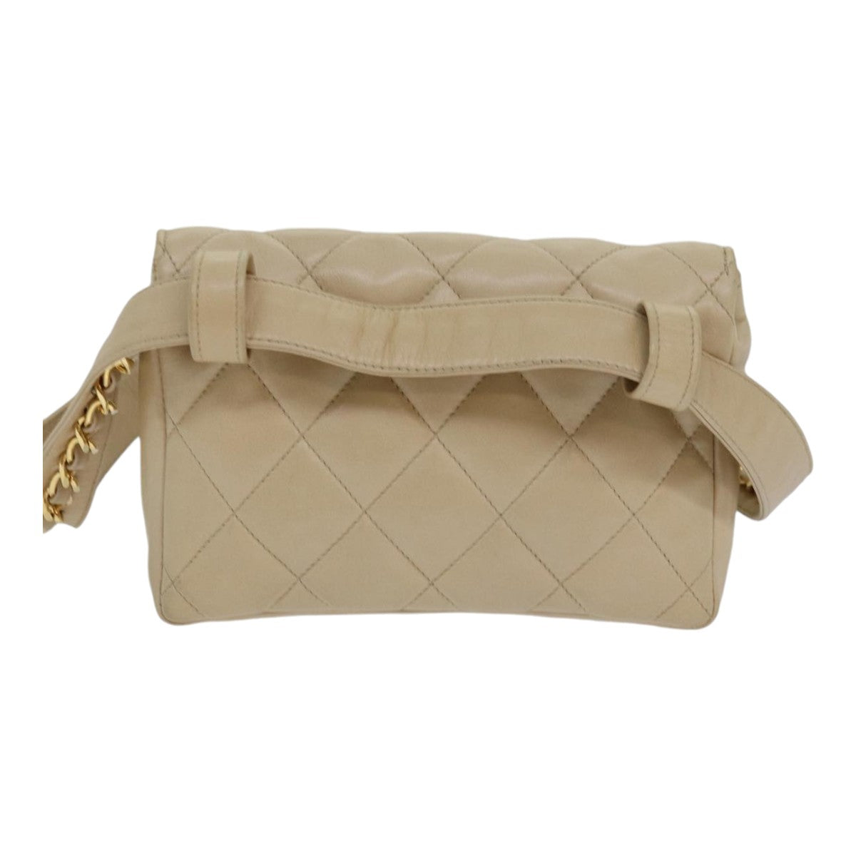 CHANEL Matelasse Waist bag Lamb Skin Beige CC Auth bs16597 - 0