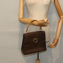 CELINE Macadam Canvas Hand Bag PVC Leather Brown Gold Auth bs16599-24