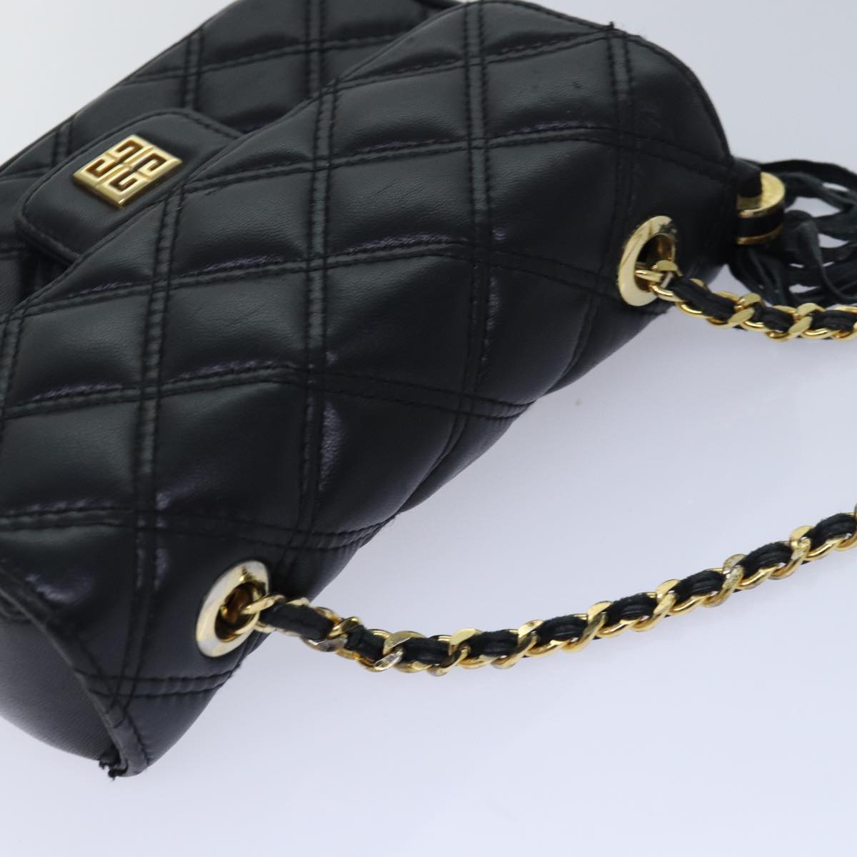 GIVENCHY Chain Shoulder Bag Leather Black Gold Auth bs16601