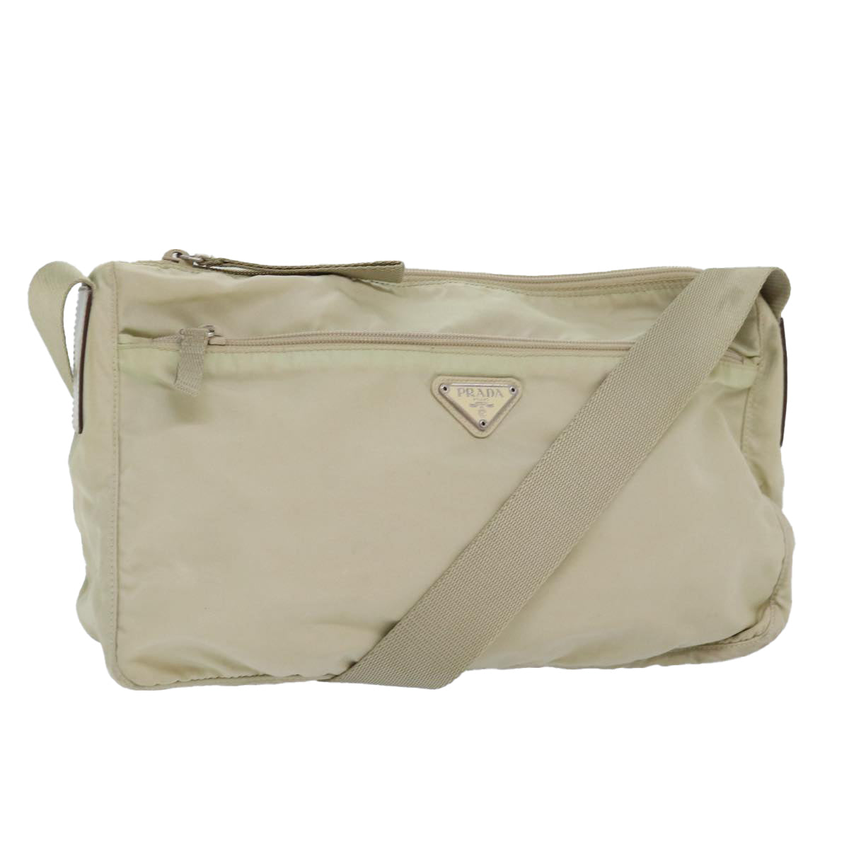 PRADA Shoulder Bag Nylon Beige Silver Auth bs16609