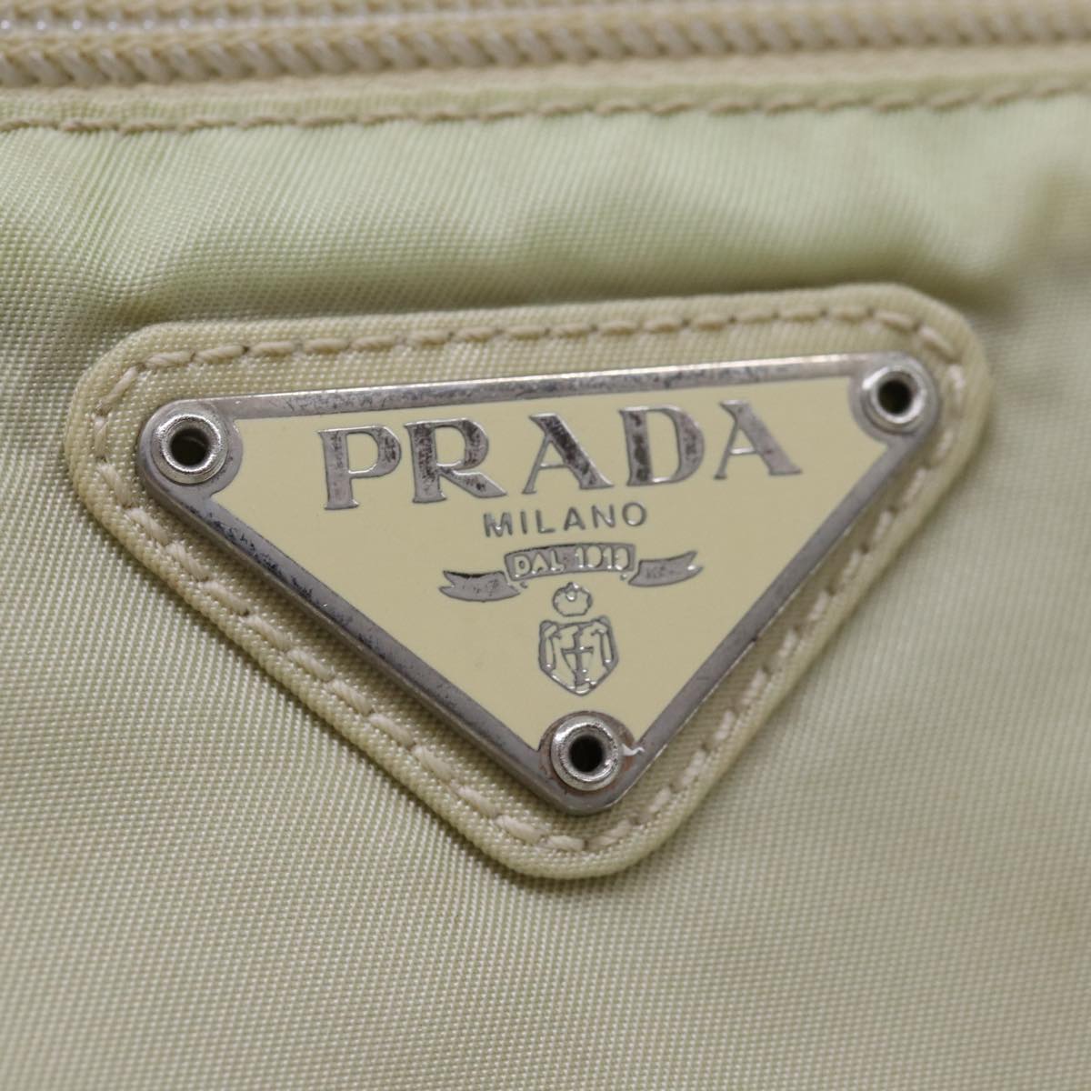 PRADA Shoulder Bag Nylon Beige Silver Auth bs16609