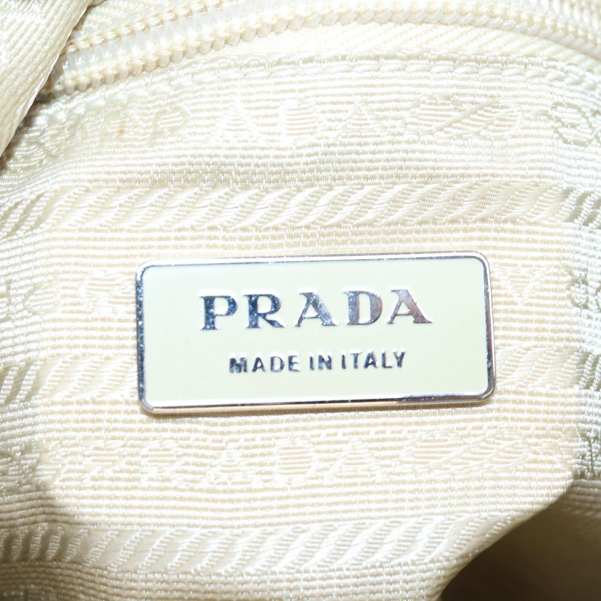 PRADA Shoulder Bag Nylon Beige Silver Auth bs16609