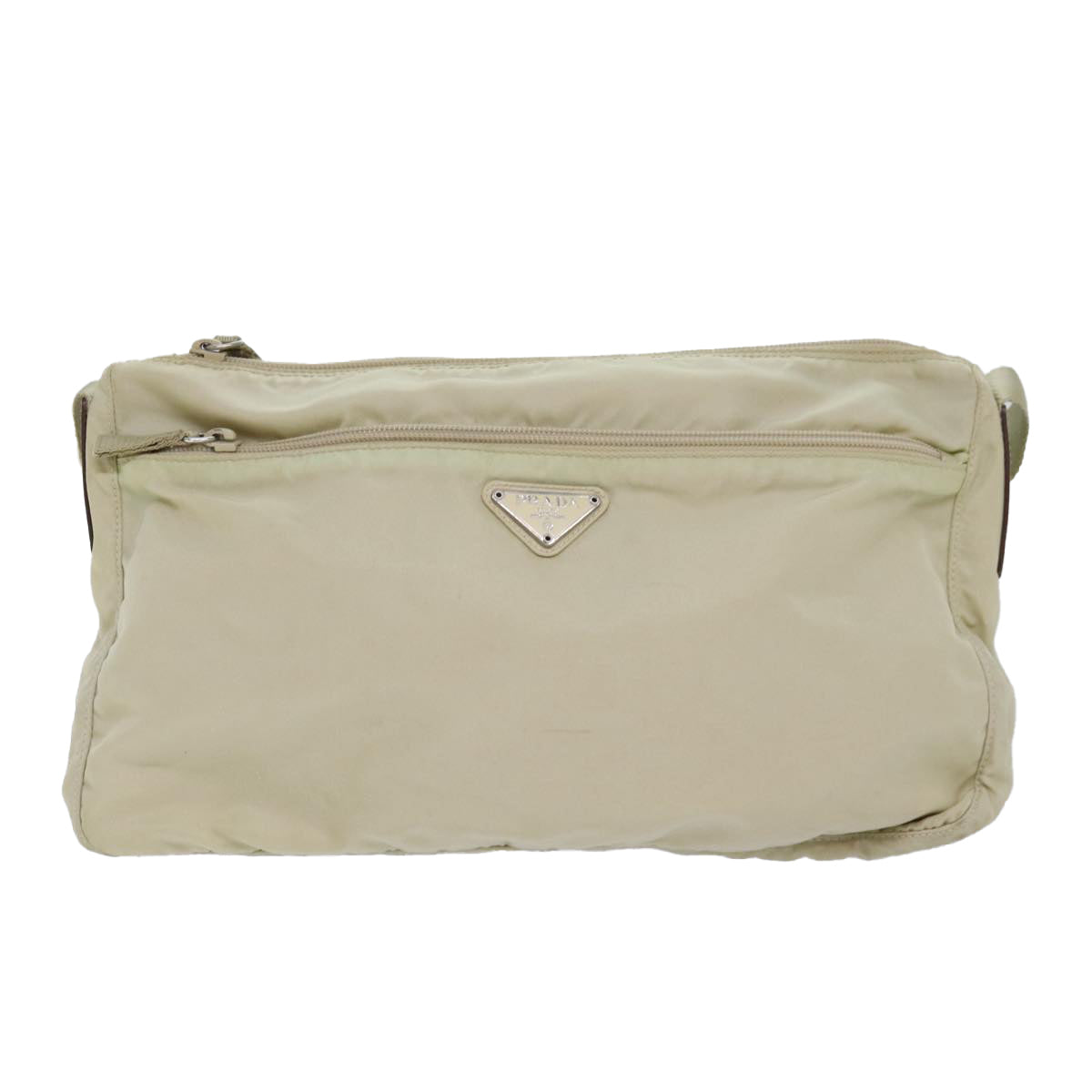 PRADA Shoulder Bag Nylon Beige Silver Auth bs16609