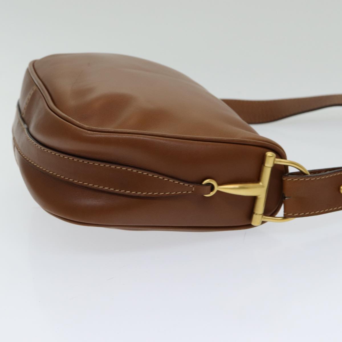 GUCCI Horsebit Shoulder Bag Leather Brown Gold 007 090 0213 Auth bs16624