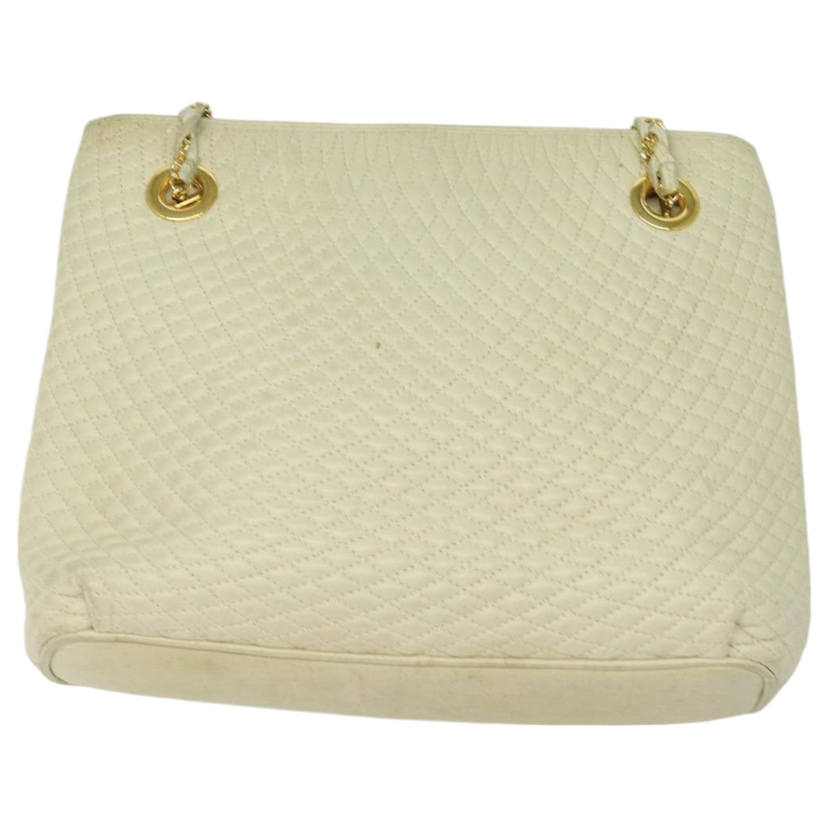 BALLY Chain Shoulder Bag Leather Beige Gold Auth bs16625 - 0