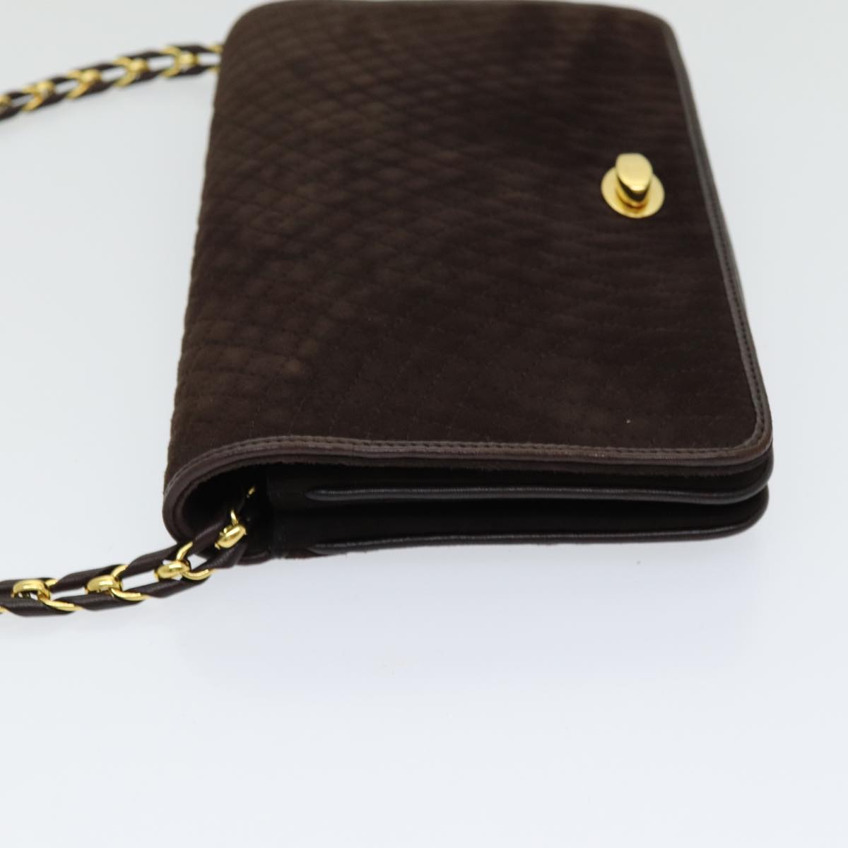 BALLY Chain Shoulder Bag Suede Brown Gold Auth bs16632